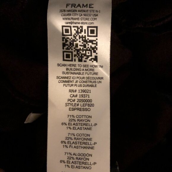 FRAME LE EASY FLARE CORDUROY JEANS ESPRESSO 33 (14) NWT - Picture 10 of 10